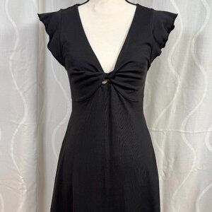 Gap Women’s Black Cotton Dress Small Twist Front Short Sleeve Fit & Flare
